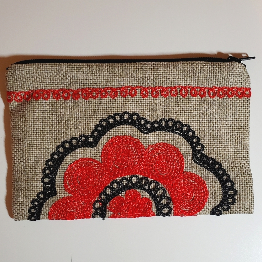 Embroidered Flower Toiletries Bag / Pencil Case with zipper and silky inside